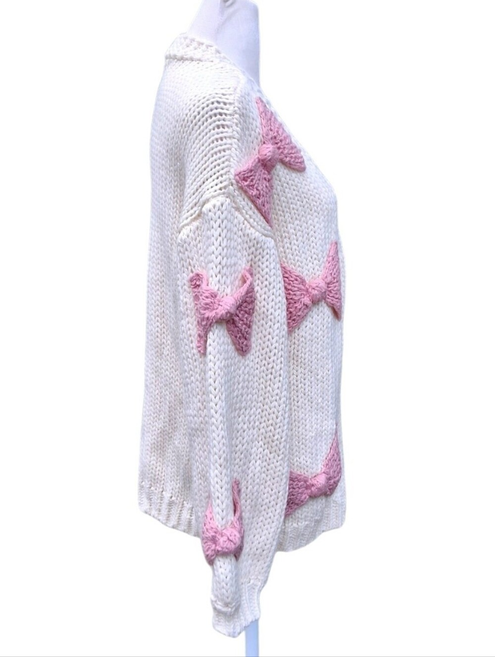 Altar'd State Victoria Bow Cardigan Cream Pink Knit Open Front Sweater Size XS - Picture 4 of 12